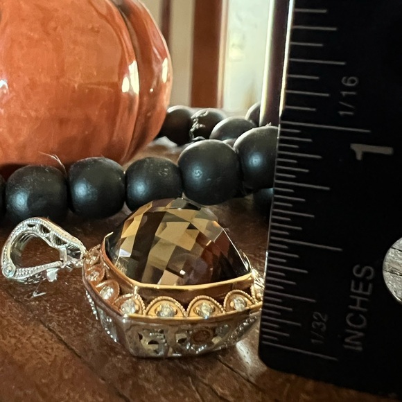 TACORI 18K Rose Gold & 92.5 SSilver Smokey Quartz & Diamond Pendant on SS Chain - Picture 11 of 16
